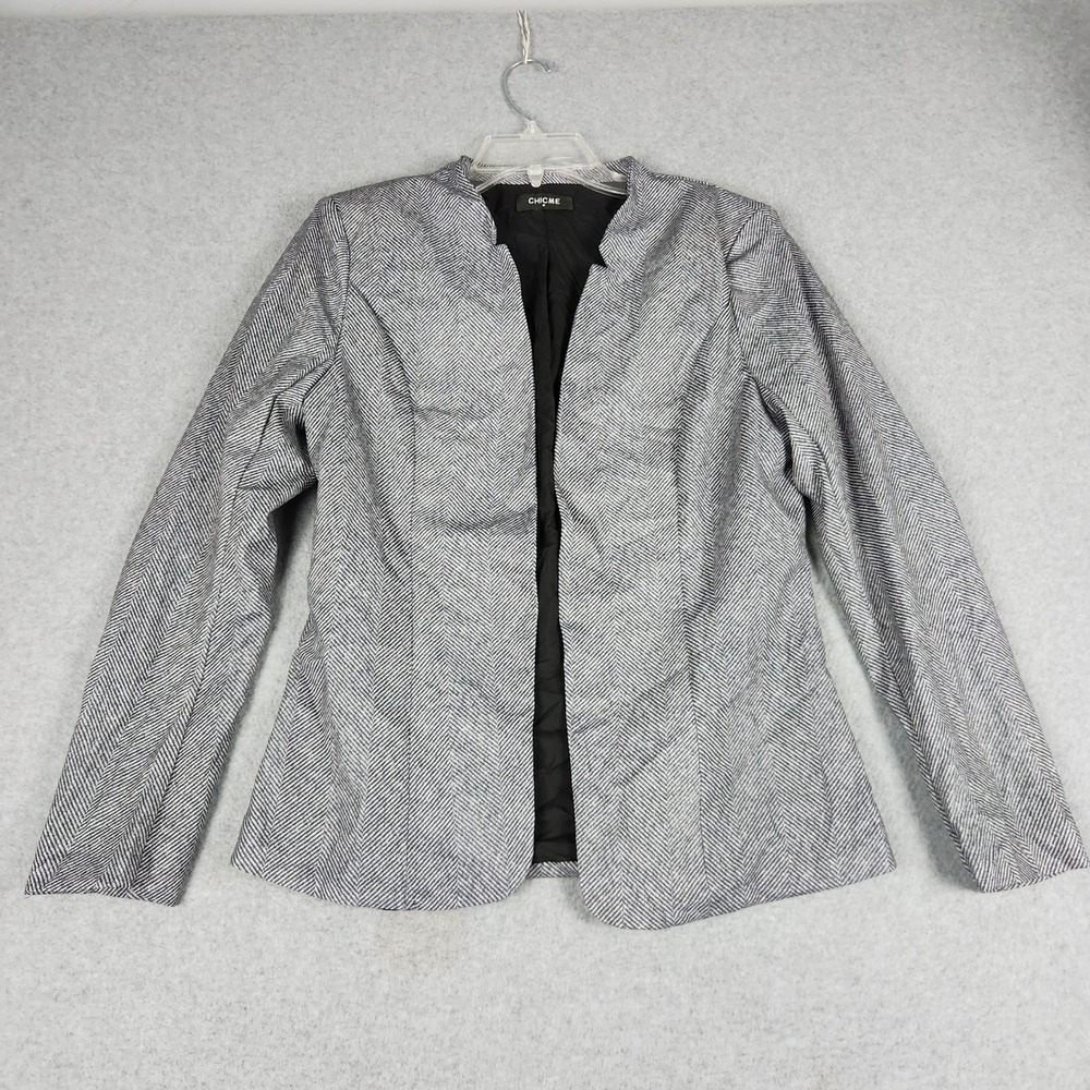 ChicMe Blazer Jacket Womens Medium Black White Striped Lined Formal Open Front